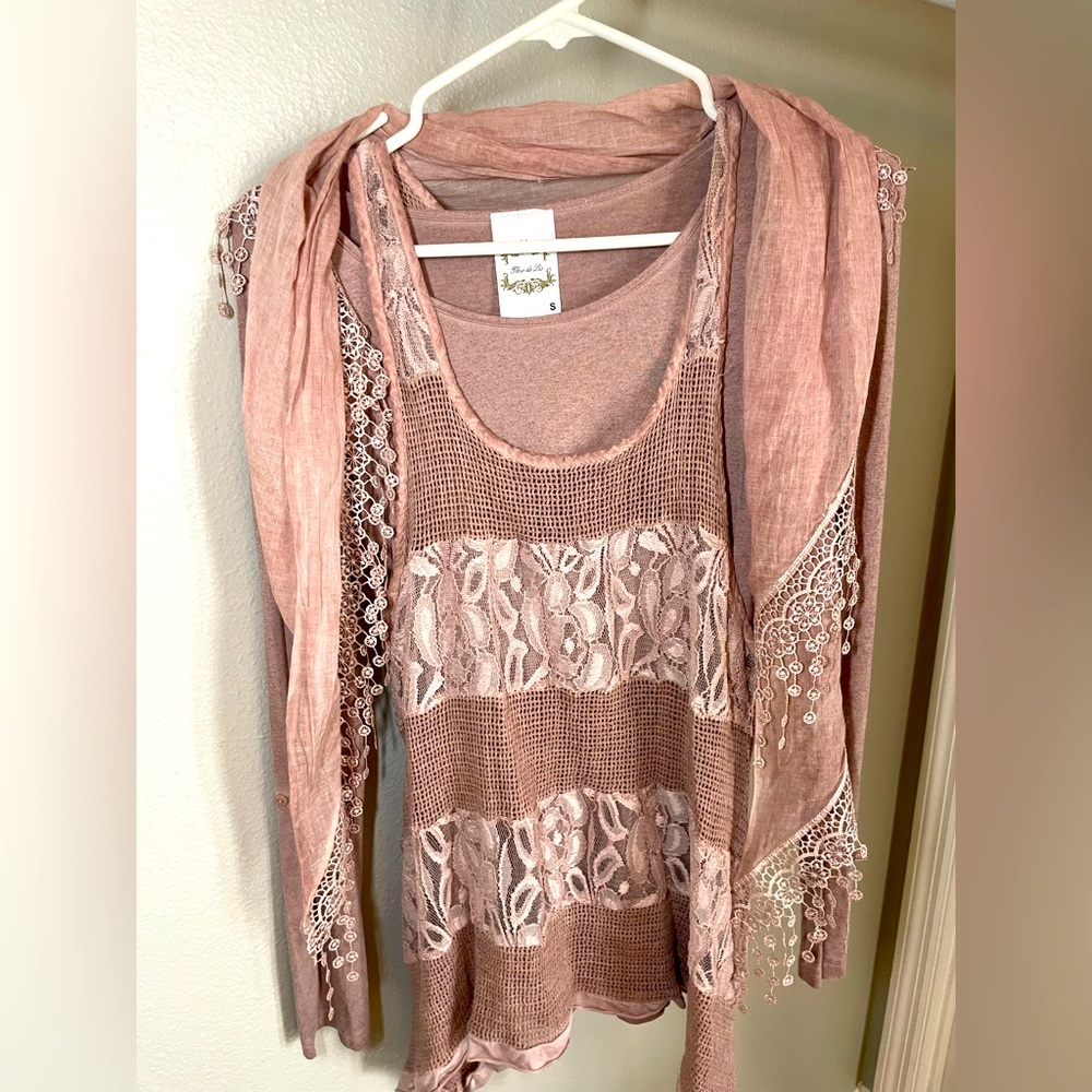 Y2K Three Piece Set. Long sleeve, tank vest, and scarf